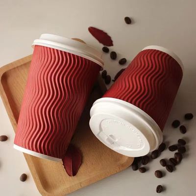 コーヒー コンポスタブル ダブルウォールカップ プリント リップル 8オンス 隔熱紙カップ